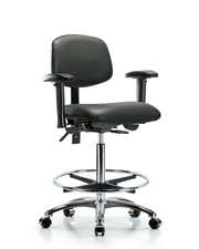 Rutledge Vinyl Chair Chrome - High Bench Height with Adjustable Arms, Chrome Foot Ring, & Casters in Carbon Supernova Vinyl