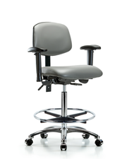 Rutledge Vinyl Chair Chrome - High Bench Height with Adjustable Arms, Chrome Foot Ring, & Casters in Sterling Supernova Vinyl