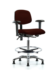 Rutledge Vinyl Chair Chrome - High Bench Height with Adjustable Arms, Chrome Foot Ring, & Stationary Glides in Burgundy Trailblazer Vinyl