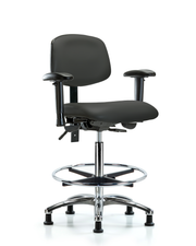 Rutledge Vinyl Chair Chrome - High Bench Height with Adjustable Arms, Chrome Foot Ring, & Stationary Glides in Charcoal Trailblazer Vinyl