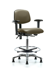Rutledge Vinyl Chair Chrome - High Bench Height with Adjustable Arms, Chrome Foot Ring, & Stationary Glides in Taupe Supernova Vinyl