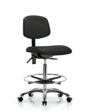 Rutledge Vinyl Chair Chrome - High Bench Height with Seat Tilt, Chrome Foot Ring, & Casters in Black Trailblazer Vinyl