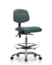 Rutledge Vinyl Chair Chrome - High Bench Height with Seat Tilt, Chrome Foot Ring, & Casters in Colonial Blue Trailblazer Vinyl