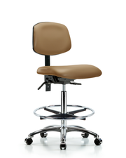Rutledge Vinyl Chair Chrome - High Bench Height with Seat Tilt, Chrome Foot Ring, & Casters in Taupe Trailblazer Vinyl