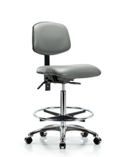 Rutledge Vinyl Chair Chrome - High Bench Height with Seat Tilt, Chrome Foot Ring, & Casters in Sterling Supernova Vinyl