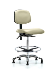 Rutledge Vinyl Chair Chrome - High Bench Height with Seat Tilt, Chrome Foot Ring, & Stationary Glides in Adobe White Trailblazer Vinyl