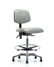 Rutledge Vinyl Chair Chrome - High Bench Height with Seat Tilt, Chrome Foot Ring, & Stationary Glides in Dove Trailblazer Vinyl