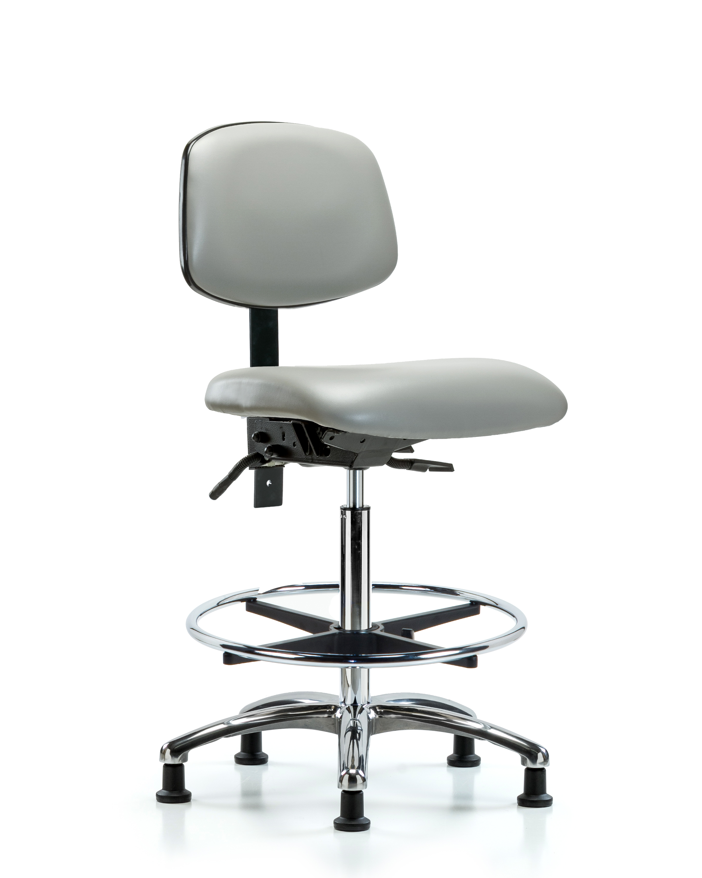 Rutledge Vinyl Chair Chrome - High Bench Height with Seat Tilt, Chrome Foot Ring, & Stationary Glides in Dove Trailblazer Vinyl