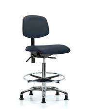 Rutledge Vinyl Chair Chrome - High Bench Height with Seat Tilt, Chrome Foot Ring, & Stationary Glides in Imperial Blue Trailblazer Vinyl