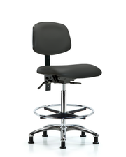 Rutledge Vinyl Chair Chrome - High Bench Height with Seat Tilt, Chrome Foot Ring, & Stationary Glides in Charcoal Trailblazer Vinyl