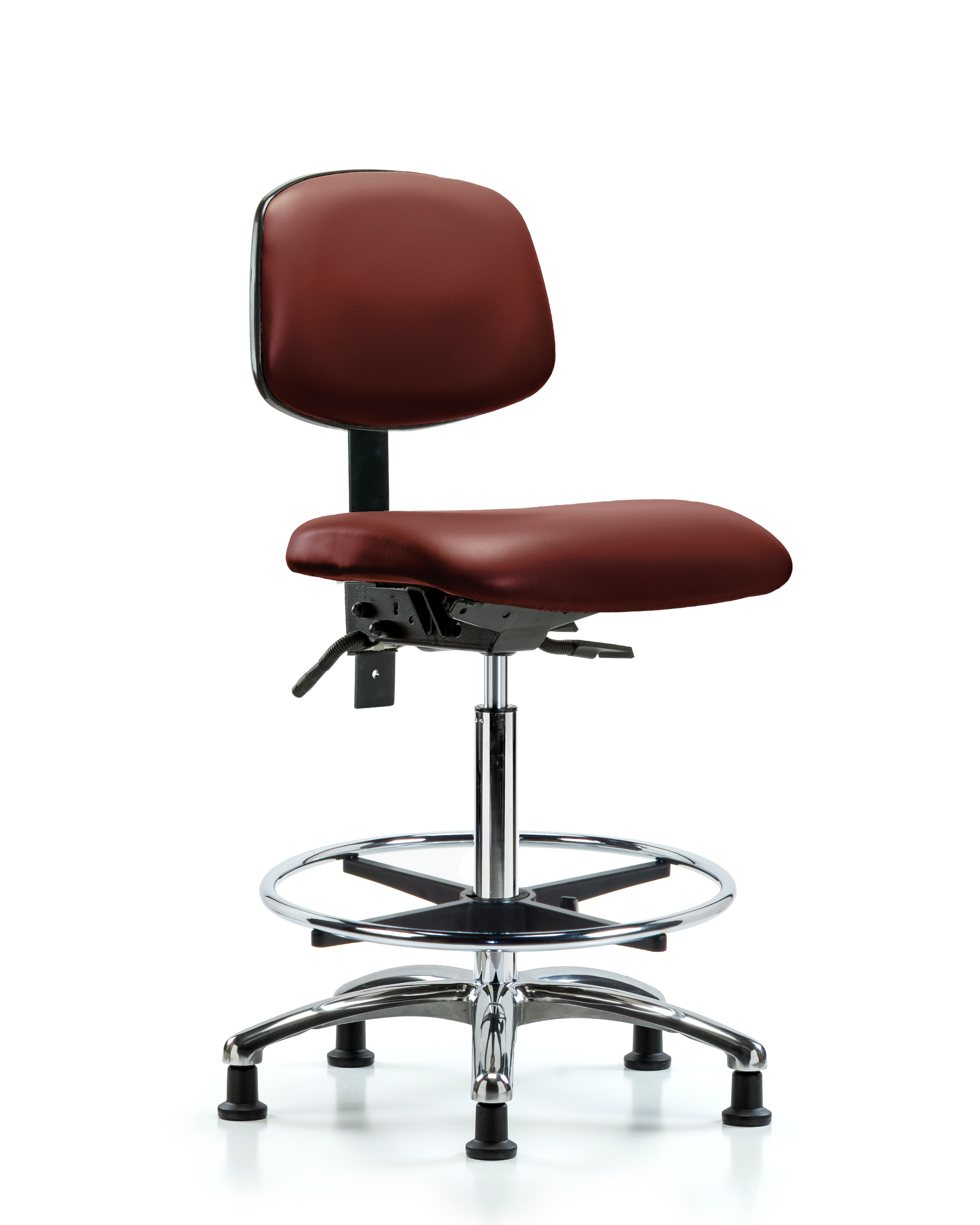 Rutledge Vinyl Chair Chrome - High Bench Height with Seat Tilt, Chrome Foot Ring, & Stationary Glides in Borscht Supernova Vinyl