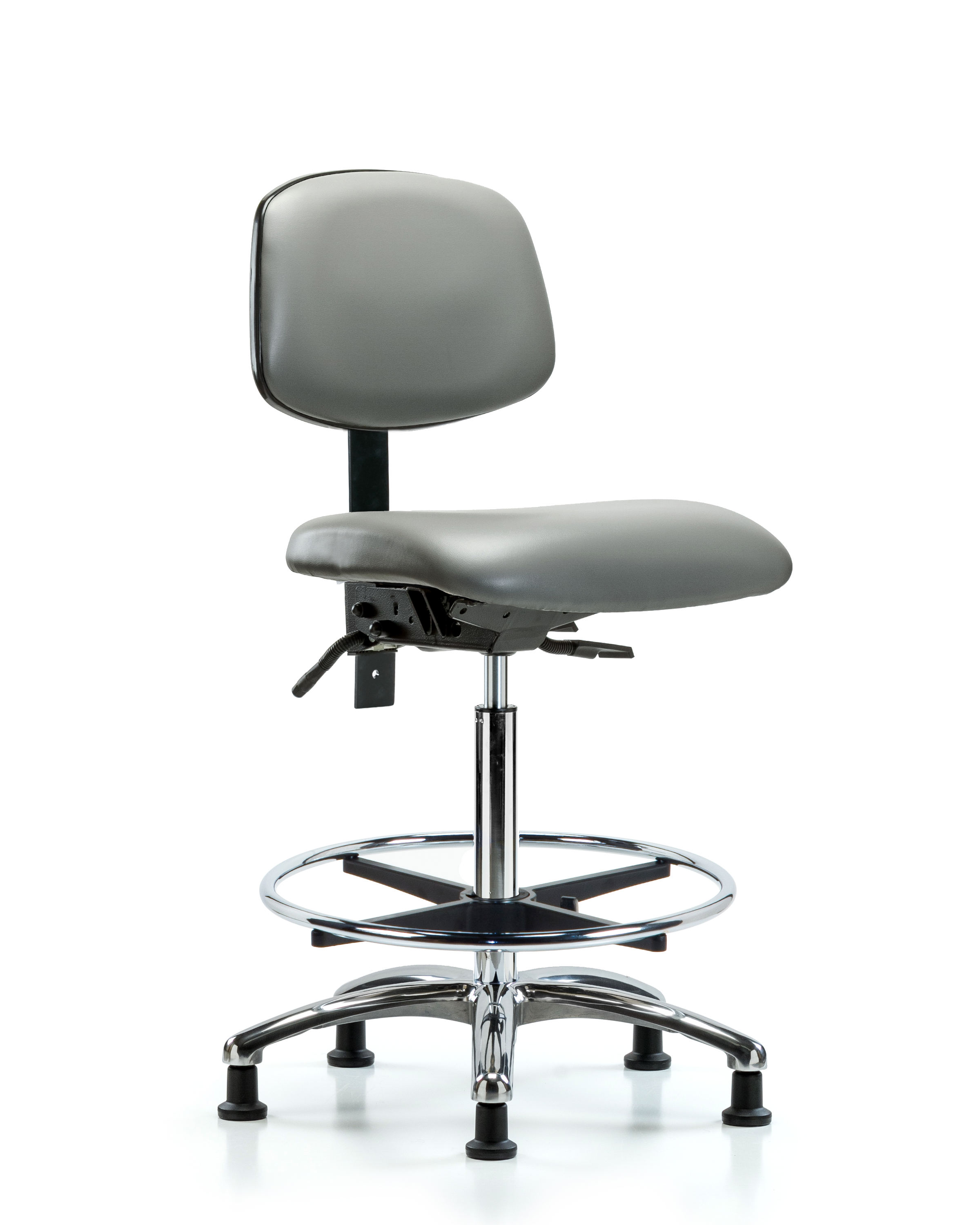 Rutledge Vinyl Chair Chrome - High Bench Height with Seat Tilt, Chrome Foot Ring, & Stationary Glides in Sterling Supernova Vinyl