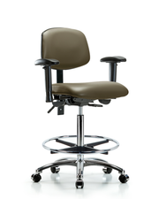 Rutledge Vinyl Chair Chrome - High Bench Height with Seat Tilt, Adjustable Arms, Chrome Foot Ring, & Casters in Taupe Supernova Vinyl