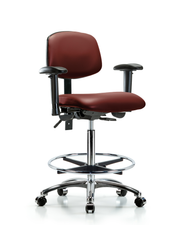 Rutledge Vinyl Chair Chrome - High Bench Height with Seat Tilt, Adjustable Arms, Chrome Foot Ring, & Casters in Borscht Supernova Vinyl