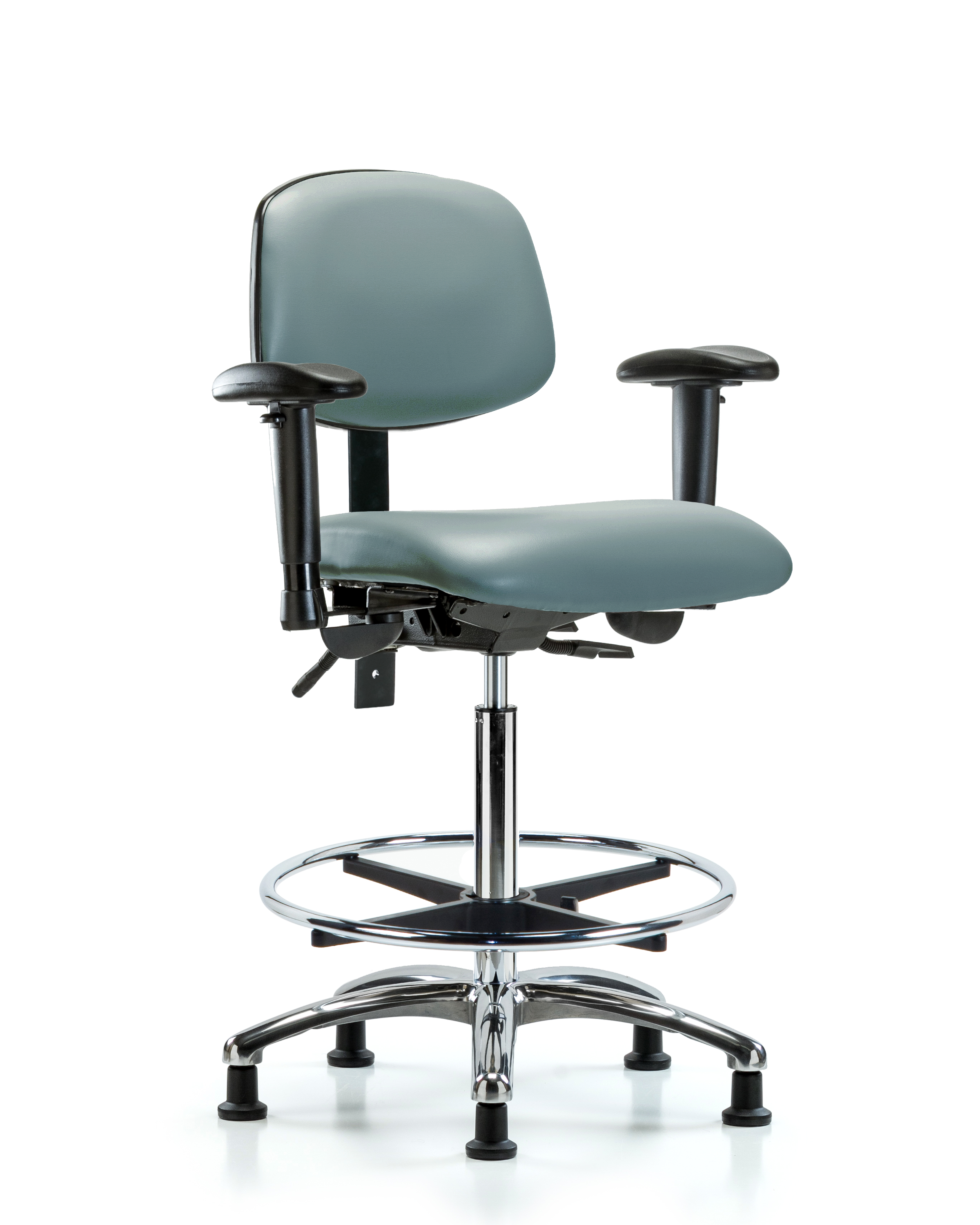 Rutledge Vinyl Chair Chrome - High Bench Height with Seat Tilt, Adjustable Arms, Chrome Foot Ring, & Stationary Glides in Storm Supernova Vinyl