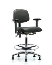 Rutledge Vinyl Chair Chrome - High Bench Height with Seat Tilt, Adjustable Arms, Chrome Foot Ring, & Stationary Glides in Carbon Supernova Vinyl