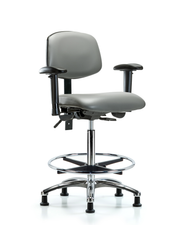 Rutledge Vinyl Chair Chrome - High Bench Height with Seat Tilt, Adjustable Arms, Chrome Foot Ring, & Stationary Glides in Sterling Supernova Vinyl