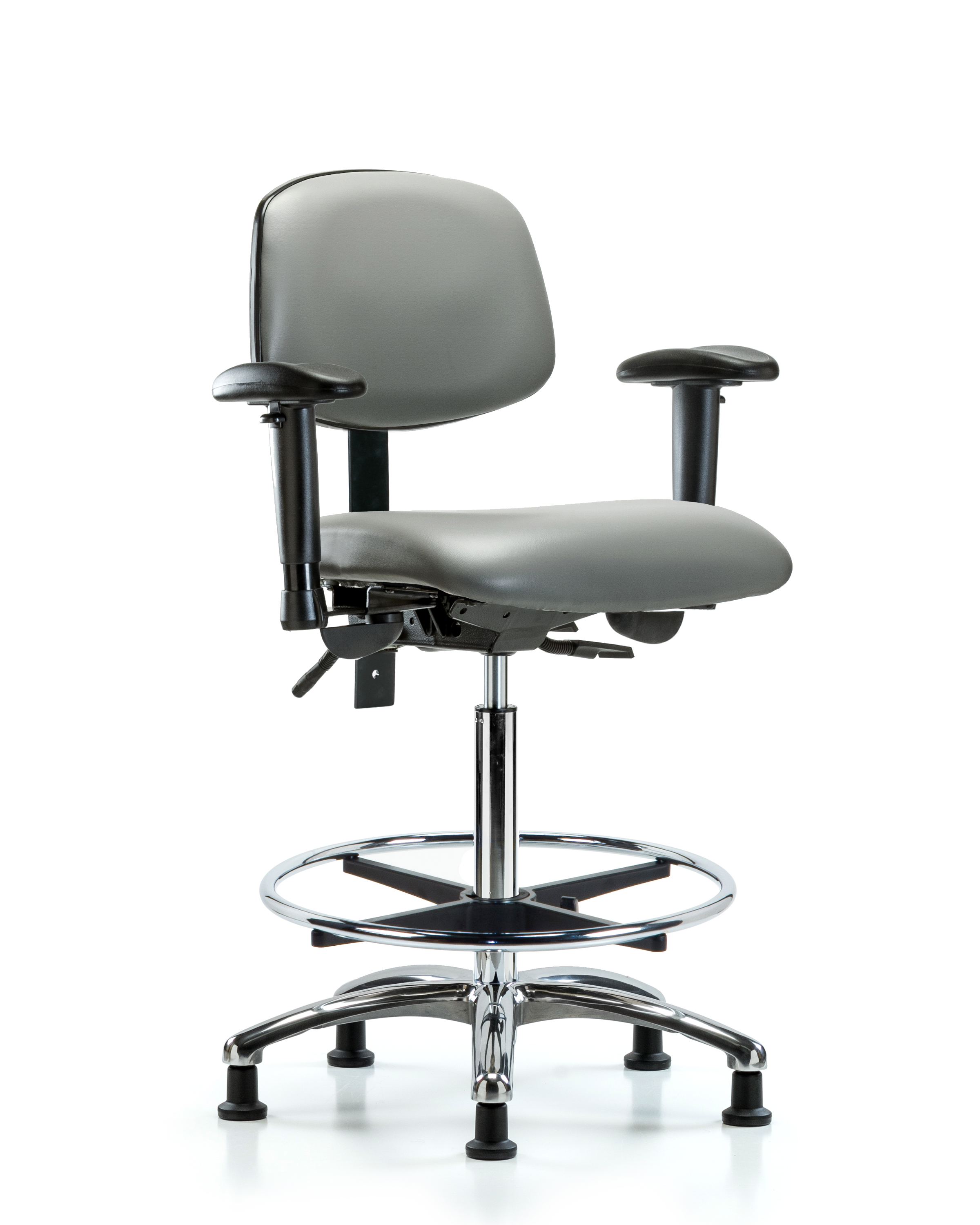 Rutledge Vinyl Chair Chrome - High Bench Height with Seat Tilt, Adjustable Arms, Chrome Foot Ring, & Stationary Glides in Sterling Supernova Vinyl