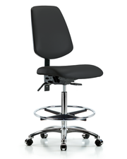 Rutledge Vinyl Chair Chrome - High Bench Height with Medium Back, Chrome Foot Ring, & Casters in Black Trailblazer Vinyl