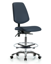 Rutledge Vinyl Chair Chrome - High Bench Height with Medium Back, Chrome Foot Ring, & Casters in Imperial Blue Trailblazer Vinyl