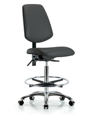 Rutledge Vinyl Chair Chrome - High Bench Height with Medium Back, Chrome Foot Ring, & Casters in Charcoal Trailblazer Vinyl