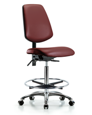 Rutledge Vinyl Chair Chrome - High Bench Height with Medium Back, Chrome Foot Ring, & Casters in Borscht Supernova Vinyl