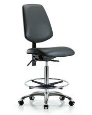 Rutledge Vinyl Chair Chrome - High Bench Height with Medium Back, Chrome Foot Ring, & Casters in Carbon Supernova Vinyl