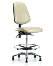 Rutledge Vinyl Chair Chrome - High Bench Height with Medium Back, Chrome Foot Ring, & Stationary Glides in Adobe White Trailblazer Vinyl