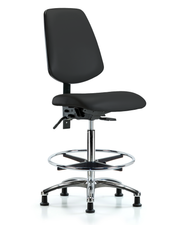 Rutledge Vinyl Chair Chrome - High Bench Height with Medium Back, Chrome Foot Ring, & Stationary Glides in Black Trailblazer Vinyl