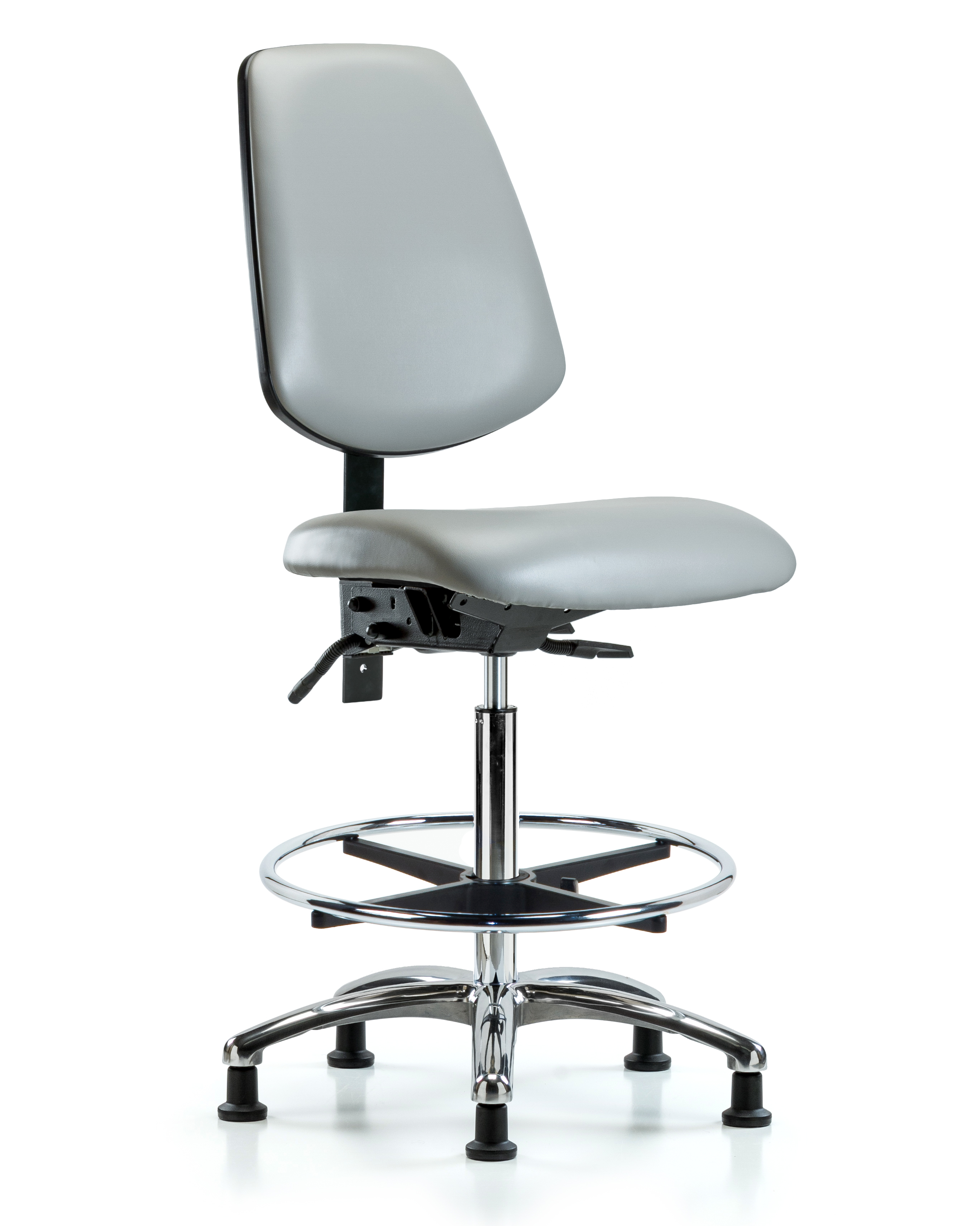 Rutledge Vinyl Chair Chrome - High Bench Height with Medium Back, Chrome Foot Ring, & Stationary Glides in Dove Trailblazer Vinyl
