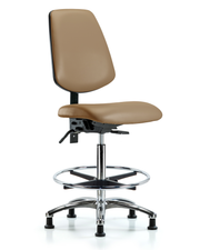 Rutledge Vinyl Chair Chrome - High Bench Height with Medium Back, Chrome Foot Ring, & Stationary Glides in Taupe Trailblazer Vinyl