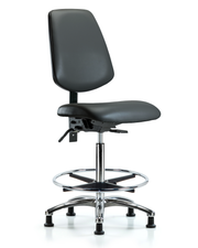 Rutledge Vinyl Chair Chrome - High Bench Height with Medium Back, Chrome Foot Ring, & Stationary Glides in Carbon Supernova Vinyl