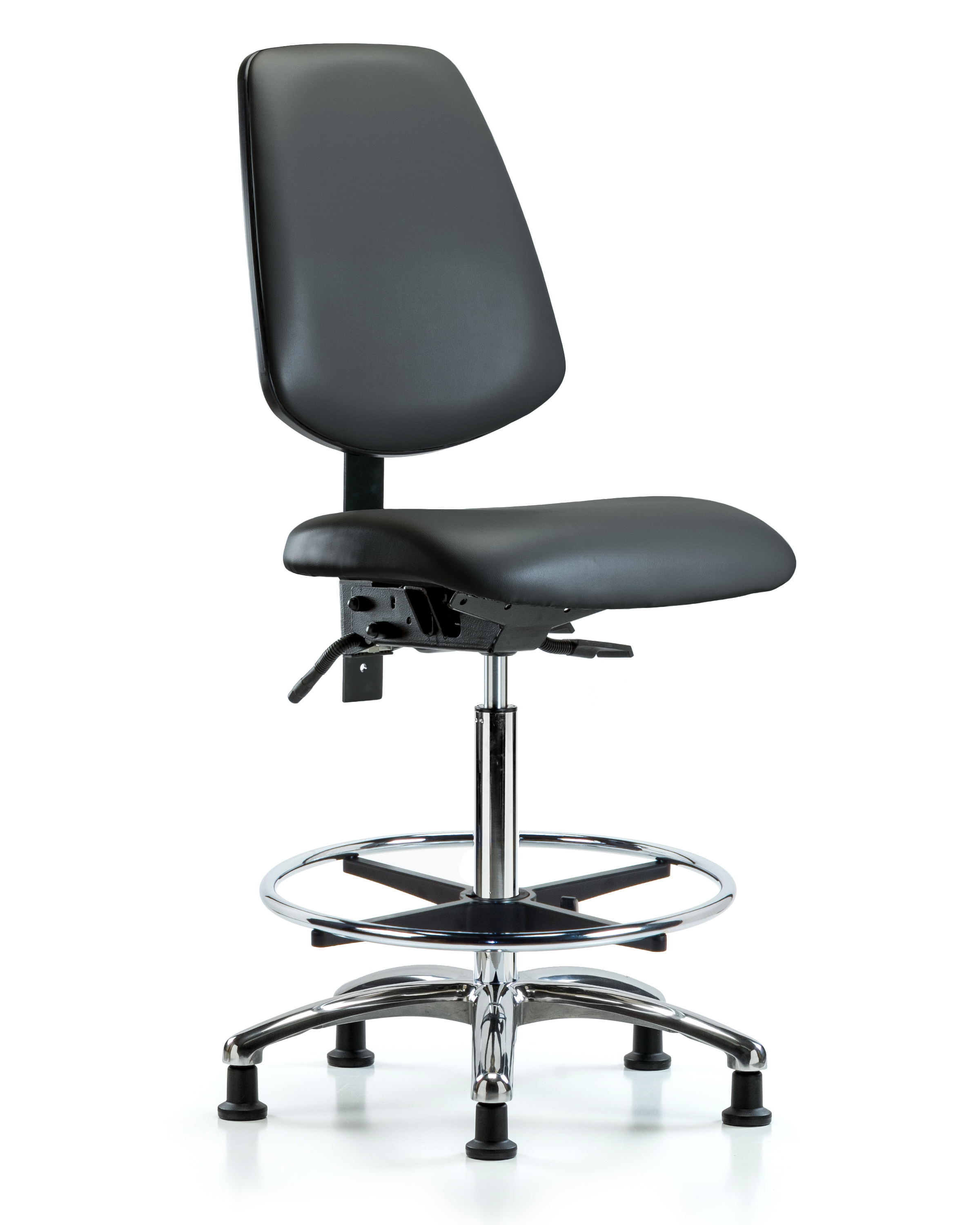 Rutledge Vinyl Chair Chrome - High Bench Height with Medium Back, Chrome Foot Ring, & Stationary Glides in Carbon Supernova Vinyl