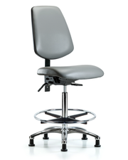 Rutledge Vinyl Chair Chrome - High Bench Height with Medium Back, Chrome Foot Ring, & Stationary Glides in Sterling Supernova Vinyl