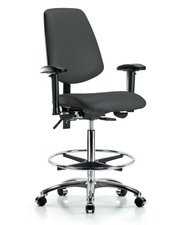 Rutledge Vinyl Chair Chrome - High Bench Height with Medium Back, Adjustable Arms, Chrome Foot Ring, & Casters in Charcoal Trailblazer Vinyl