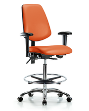 Rutledge Vinyl Chair Chrome - High Bench Height with Medium Back, Adjustable Arms, Chrome Foot Ring, & Casters in Orange Kist Trailblazer Vinyl