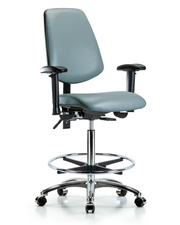Rutledge Vinyl Chair Chrome - High Bench Height with Medium Back, Adjustable Arms, Chrome Foot Ring, & Casters in Storm Supernova Vinyl
