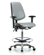 Rutledge Vinyl Chair Chrome - High Bench Height with Medium Back, Adjustable Arms, Chrome Foot Ring, & Casters in Sterling Supernova Vinyl