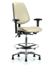 Rutledge Vinyl Chair Chrome - High Bench Height with Medium Back, Adjustable Arms, Chrome Foot Ring, & Stationary Glides in Adobe White Trailblazer Vinyl
