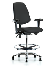 Rutledge Vinyl Chair Chrome - High Bench Height with Medium Back, Adjustable Arms, Chrome Foot Ring, & Stationary Glides in Black Trailblazer Vinyl