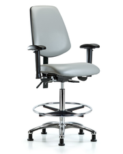 Rutledge Vinyl Chair Chrome - High Bench Height with Medium Back, Adjustable Arms, Chrome Foot Ring, & Stationary Glides in Dove Trailblazer Vinyl