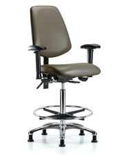 Rutledge Vinyl Chair Chrome - High Bench Height with Medium Back, Adjustable Arms, Chrome Foot Ring, & Stationary Glides in Taupe Supernova Vinyl