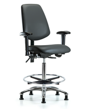 Rutledge Vinyl Chair Chrome - High Bench Height with Medium Back, Adjustable Arms, Chrome Foot Ring, & Stationary Glides in Carbon Supernova Vinyl