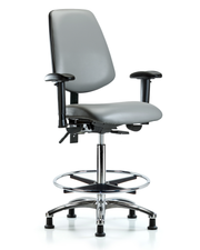 Rutledge Vinyl Chair Chrome - High Bench Height with Medium Back, Adjustable Arms, Chrome Foot Ring, & Stationary Glides in Sterling Supernova Vinyl