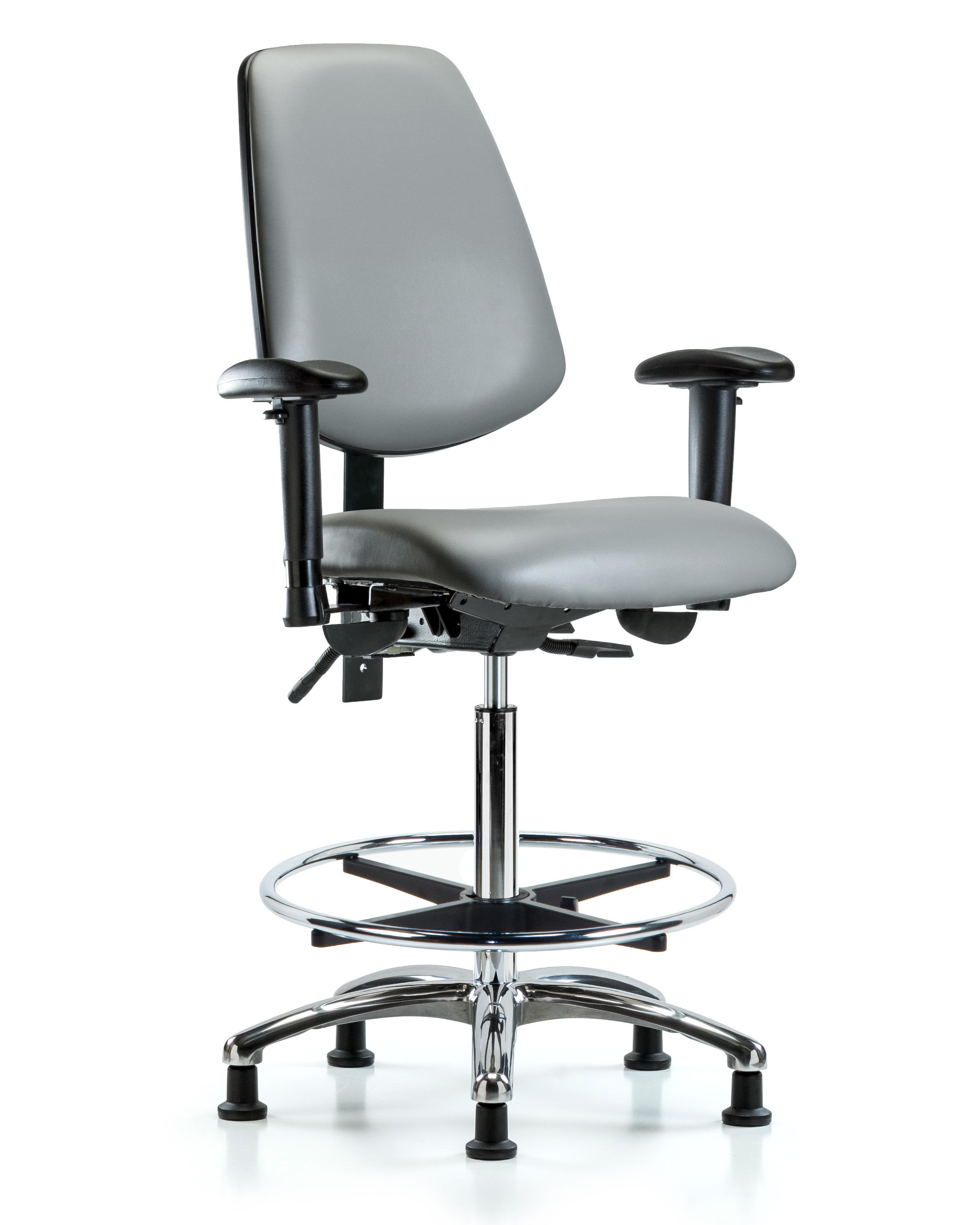 Rutledge Vinyl Chair Chrome - High Bench Height with Medium Back, Adjustable Arms, Chrome Foot Ring, & Stationary Glides in Sterling Supernova Vinyl