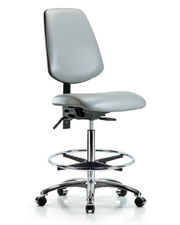 Rutledge Vinyl Chair Chrome - High Bench Height with Medium Back, Seat Tilt, Chrome Foot Ring, & Casters in Dove Trailblazer Vinyl