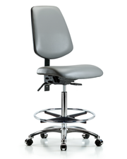 Rutledge Vinyl Chair Chrome - High Bench Height with Medium Back, Seat Tilt, Chrome Foot Ring, & Casters in Sterling Supernova Vinyl
