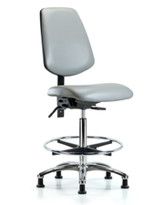 Rutledge Vinyl Chair Chrome - High Bench Height with Medium Back, Seat Tilt, Chrome Foot Ring, & Stationary Glides in Dove Trailblazer Vinyl