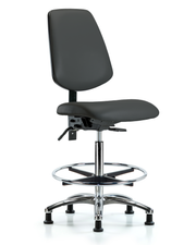 Rutledge Vinyl Chair Chrome - High Bench Height with Medium Back, Seat Tilt, Chrome Foot Ring, & Stationary Glides in Charcoal Trailblazer Vinyl