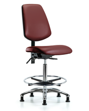 Rutledge Vinyl Chair Chrome - High Bench Height with Medium Back, Seat Tilt, Chrome Foot Ring, & Stationary Glides in Borscht Supernova Vinyl